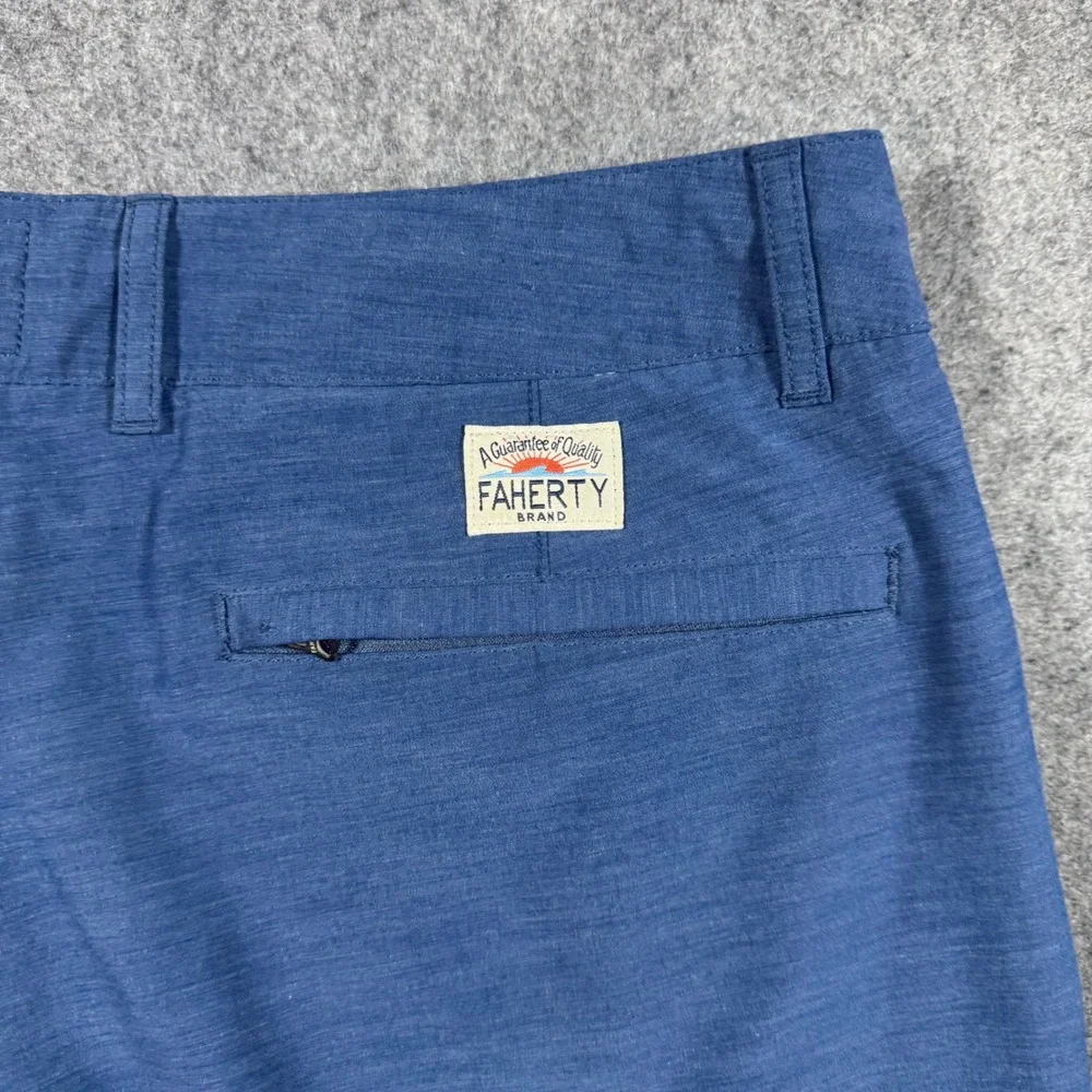 Faherty All Day Shorts Mens 32 Blue Heathered Hybrid Stretch Drawstring Casual